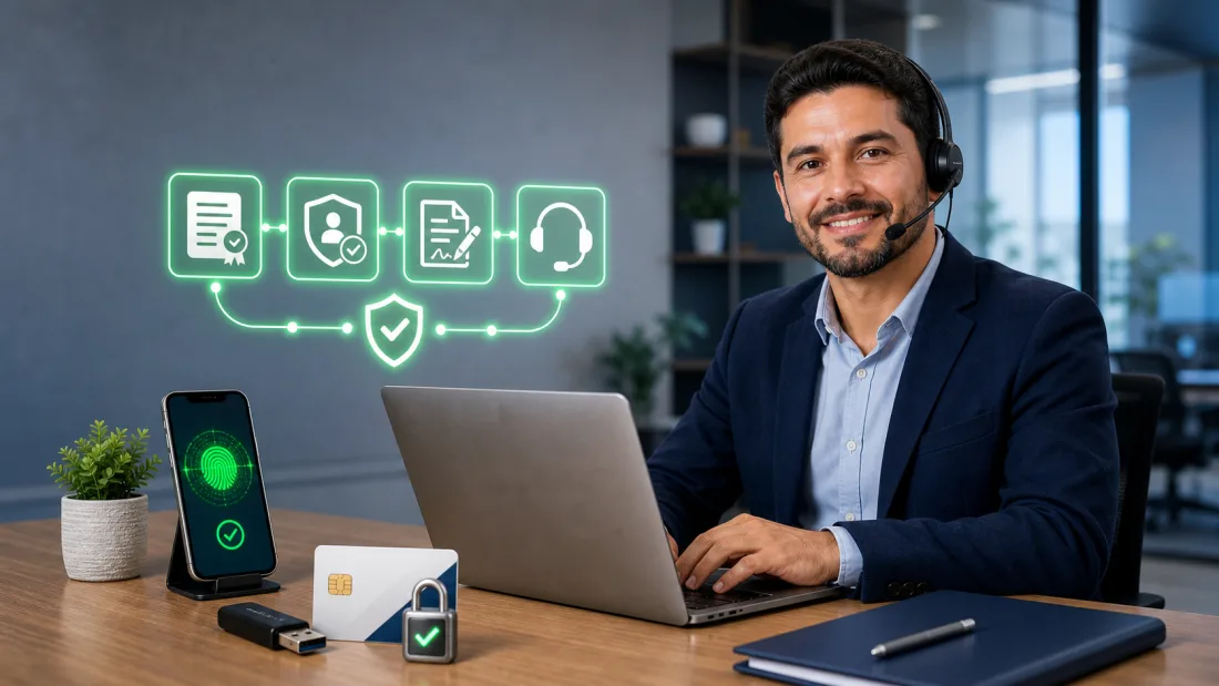 Atendente da JToken orientando um cliente na emissão do certificado digital, da emissão ao suporte